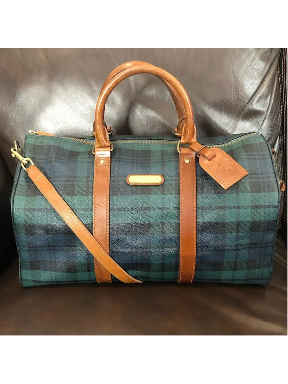 RALPH LAUREN Black Watch Plaid Boston Weekend Travel Duffle Doctors Bag 40cm